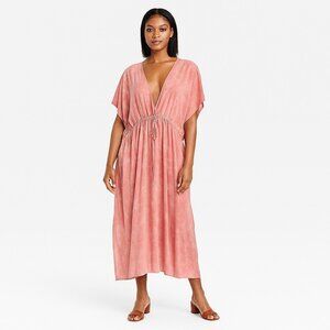 Time and Tru Plus Size 3X Pink Sleeveless Drawstring Waist Maxi Cover Up Dress